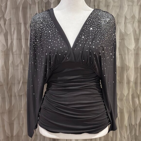 Boston Proper Gray Silver Embellished Ruched Top | Women's Size Small - Picture 2 of 6